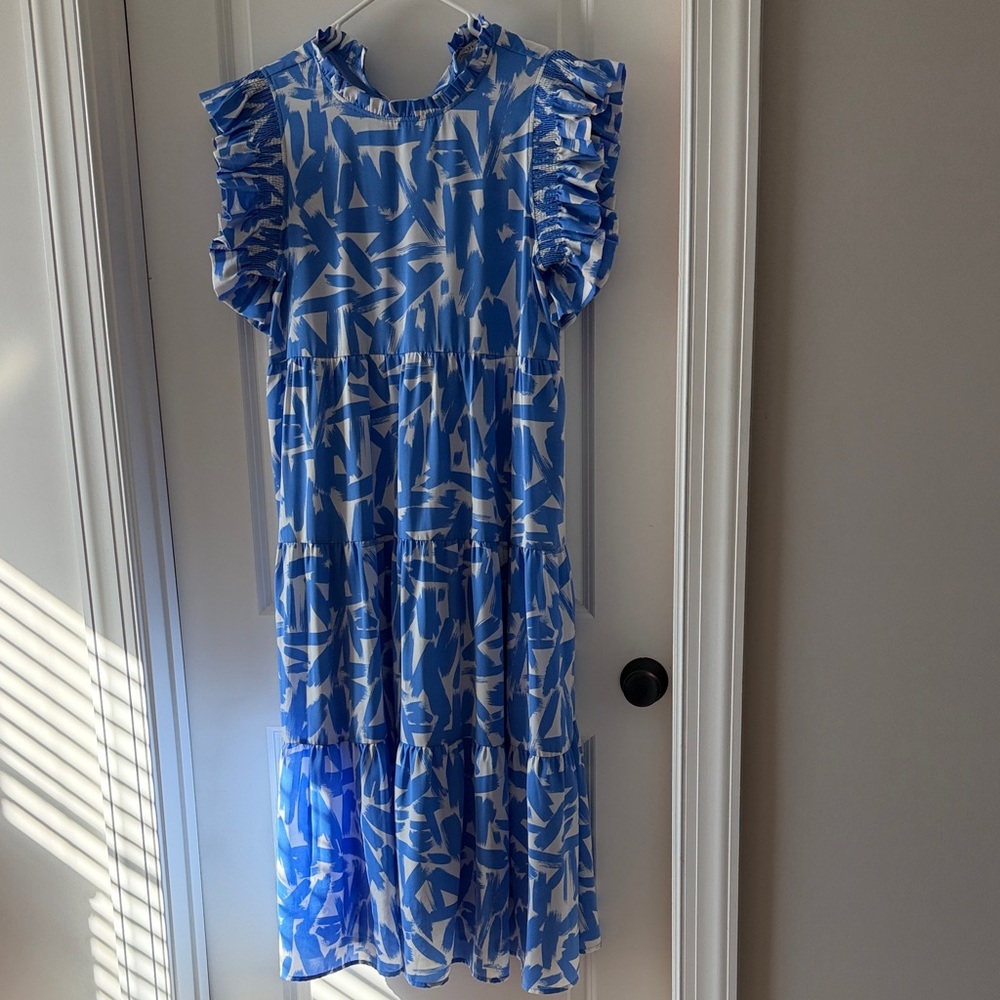 JODIFL Blue and White Ruffle Dress